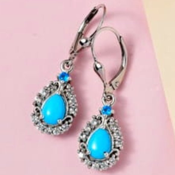 Genuine Sleeping Beauty Turquoise and Multi Gemstone Lever Back SS Earrings NWT - Picture 3 of 5